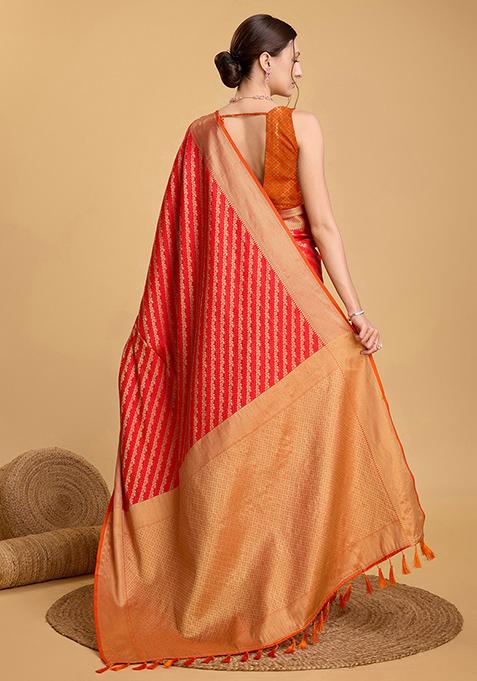 Orange Woven Patola Silk Saree Set