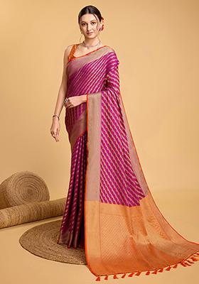 Purple Woven Patola Silk Saree Set
