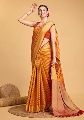 Yellow Woven Patola Silk Saree Set