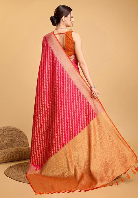 Pink Woven Patola Silk Saree Set