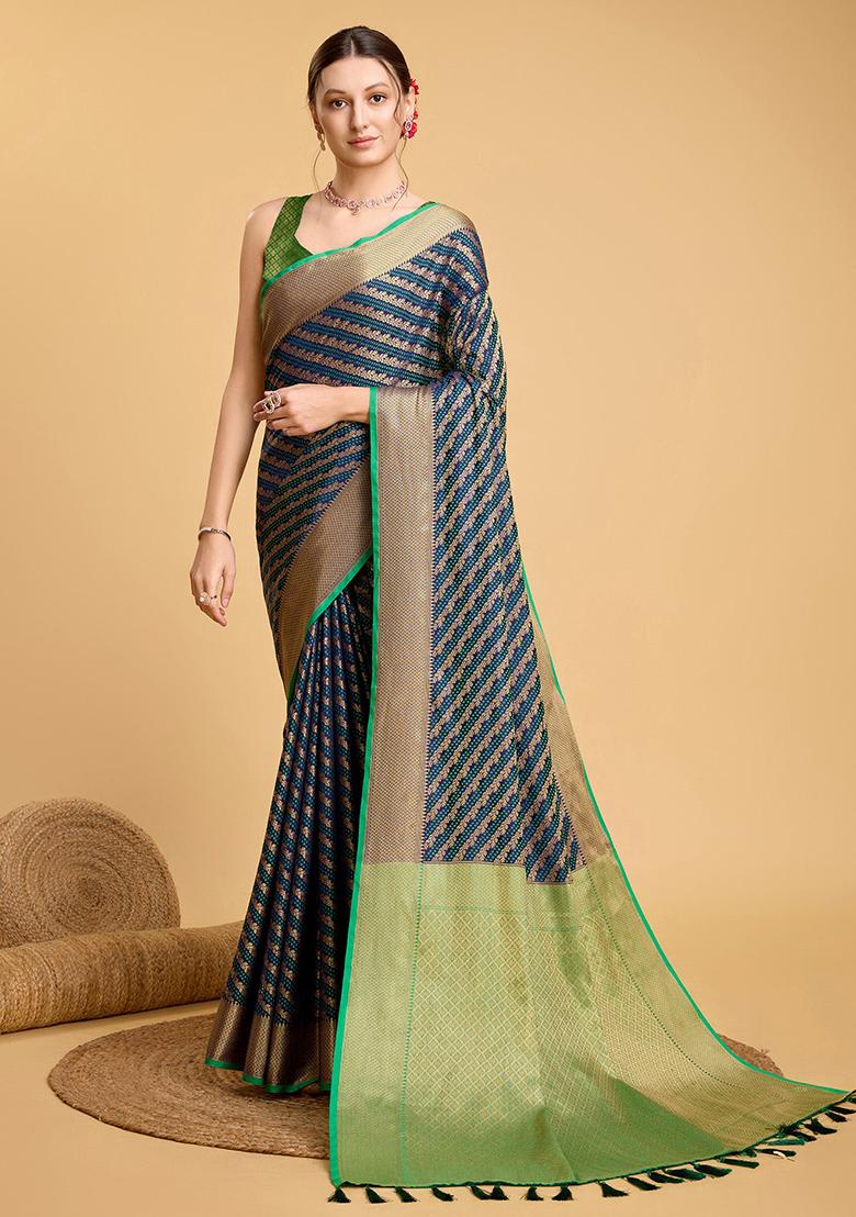 Green Woven Patola Silk Saree Set
