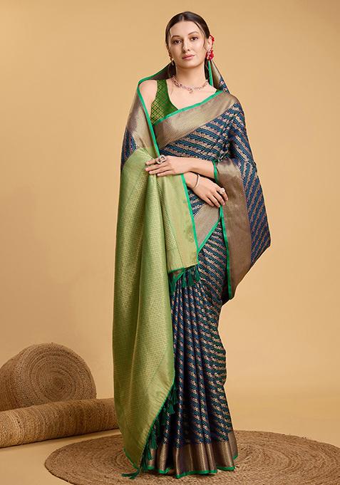 Green Woven Patola Silk Saree Set