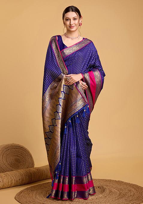 Light Blue Woven Banarasi Silk Saree Set