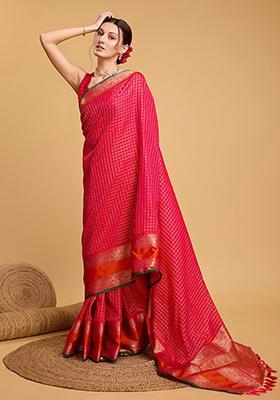Pink Woven Banarasi Silk Saree Set