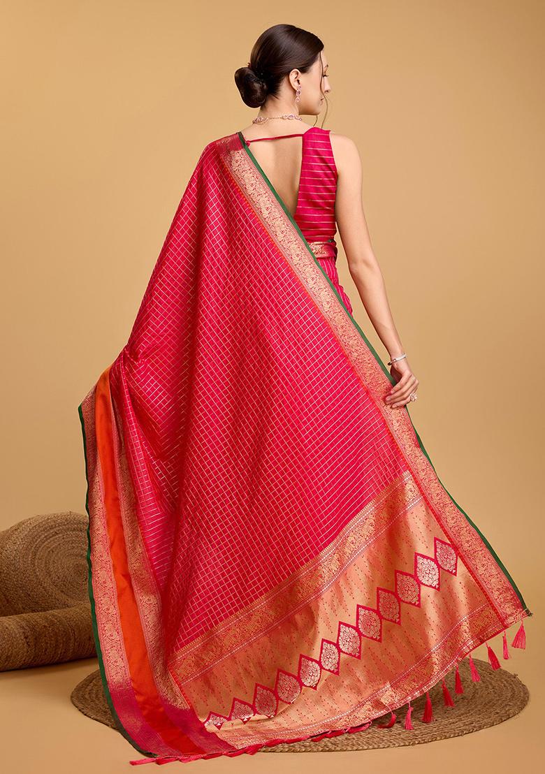 Pink Woven Banarasi Silk Saree Set