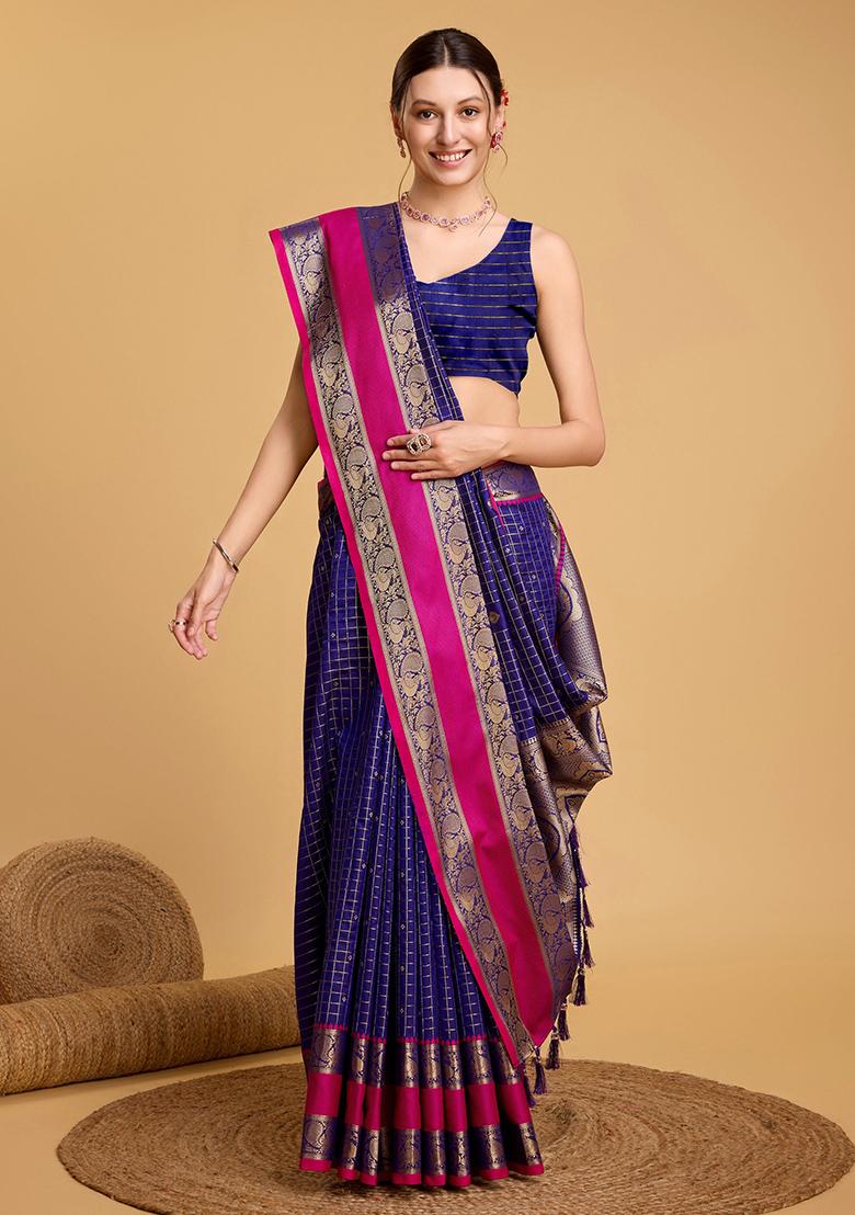 Blue Woven Banarasi Silk Saree Set