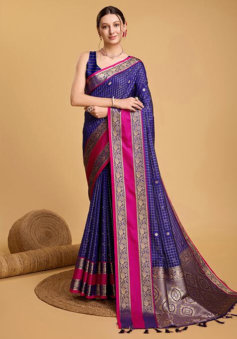 Blue Woven Banarasi Silk Saree Set