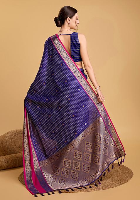 Blue Woven Banarasi Silk Saree Set