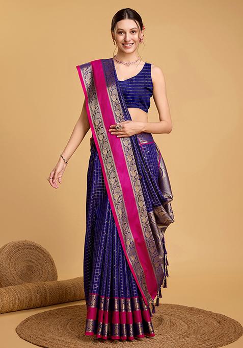 Blue Woven Banarasi Silk Saree Set