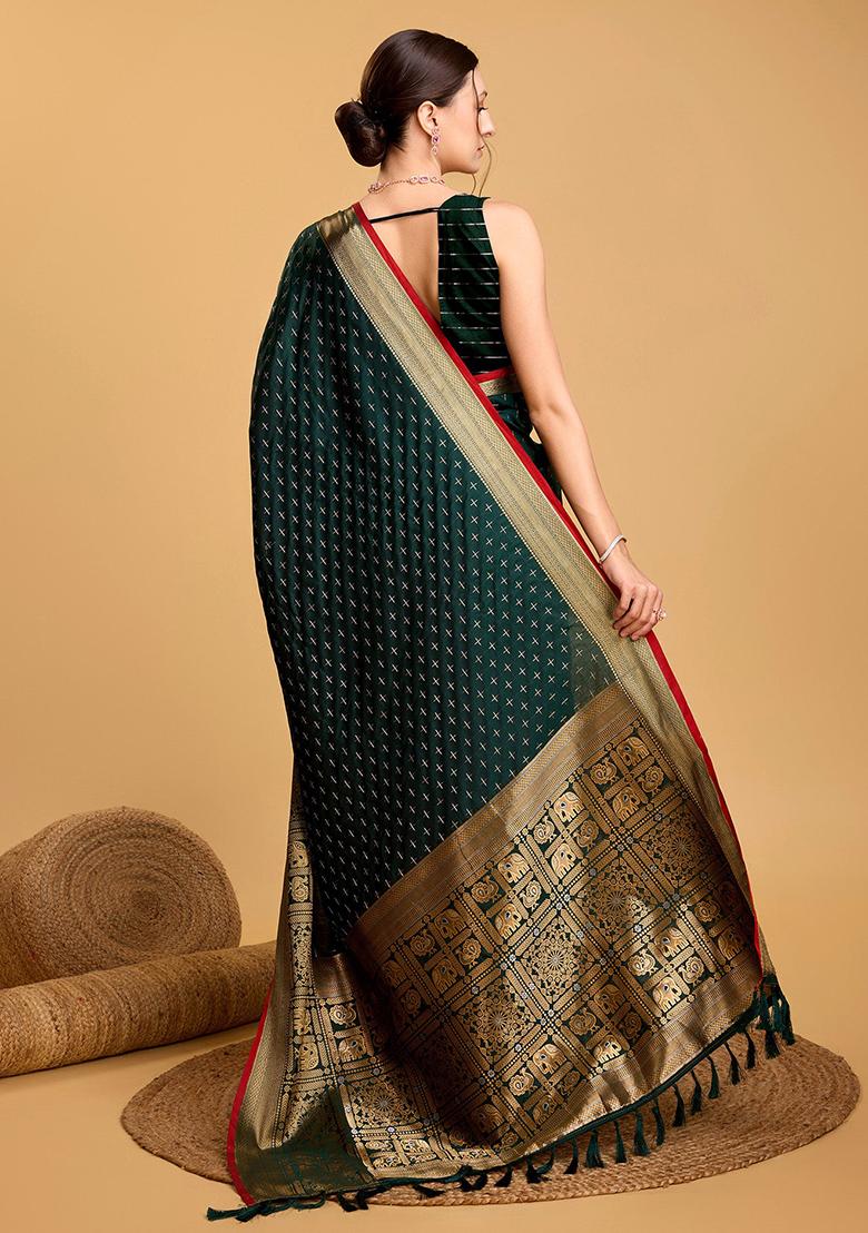 Green Woven Banarasi Silk Saree Set