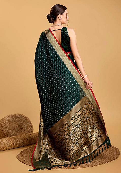 Green Woven Banarasi Silk Saree Set