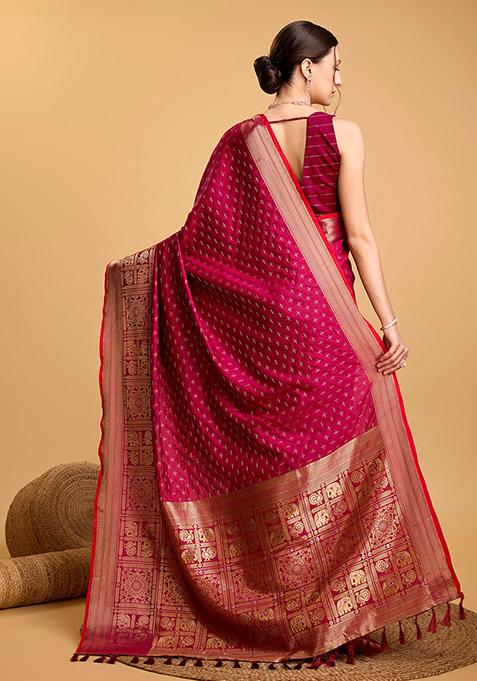 Red Woven Banarasi Silk Saree Set