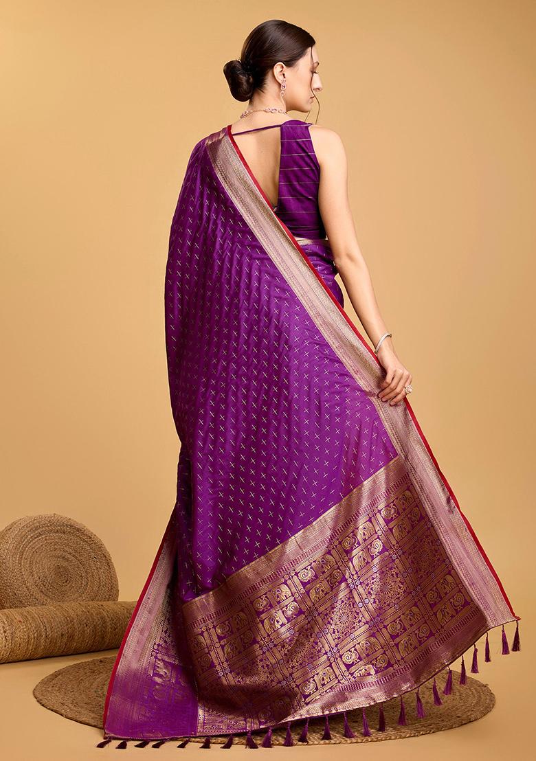 Purple Woven Banarasi Silk Saree Set