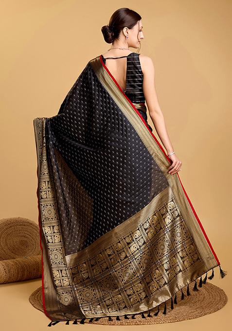 Black Woven Banarasi Silk Saree Set