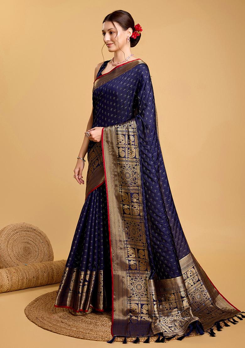Blue Woven Banarasi Silk Saree Set