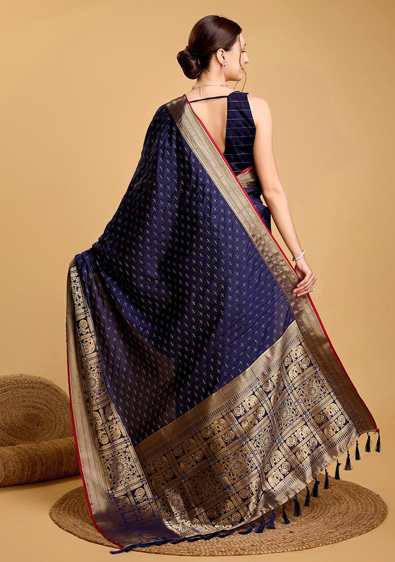 Blue Woven Banarasi Silk Saree Set