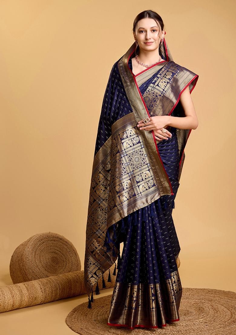 Blue Woven Banarasi Silk Saree Set