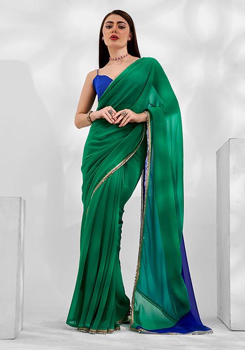 Blue And Green Georgette Saree Set