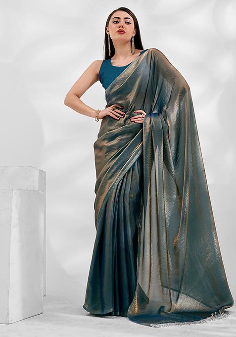 Petrol Green Premium Organza Saree Set