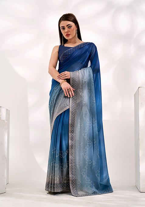 Blue Lycra Saree Set