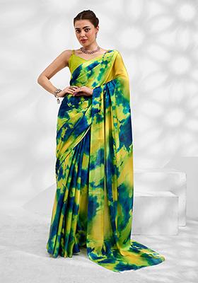 Multicolour Printed Satin Georgette Saree Set