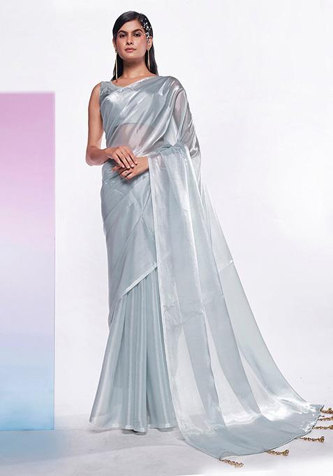 Silver Premium Organza Saree Set