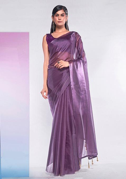 Mauve Premium Organza Saree Set