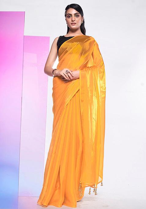 Mustard Premium Organza Saree Set