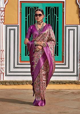 Purple Woven Kanjivaram Silk Saree Set
