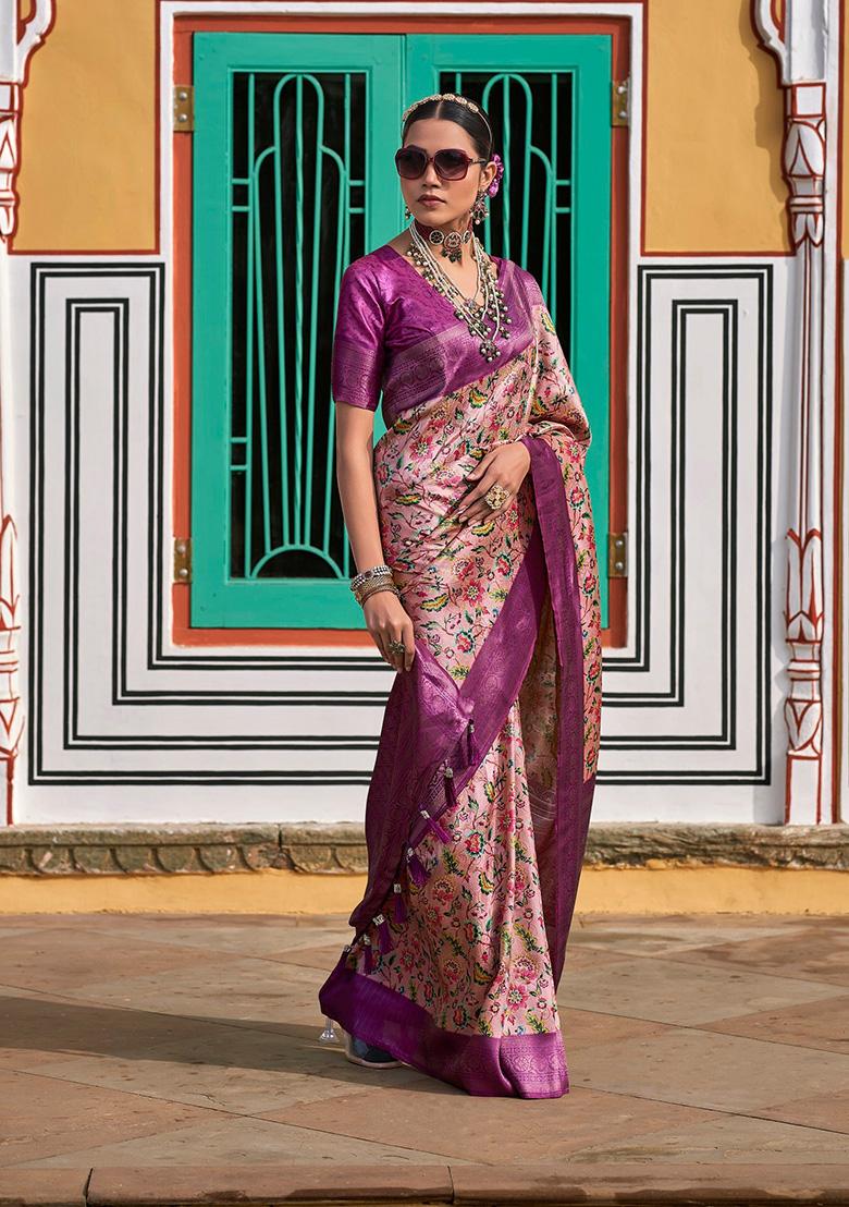 Purple Woven Kanjivaram Silk Saree Set
