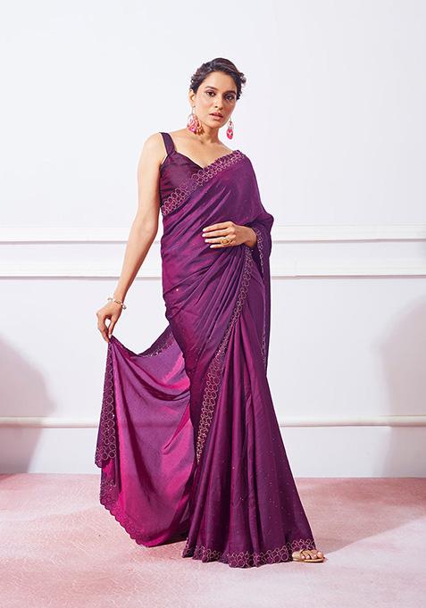 Wine Georgette Saree Set