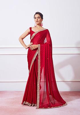Red Georgette Saree Set