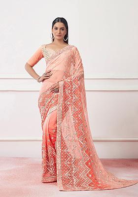 Peach Georgette Saree Set