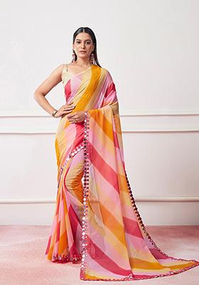 Multicolour Printed Georgette Saree Set