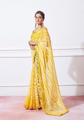 Yellow Printed Georgette Saree Set