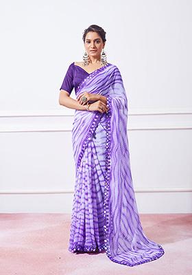 Purple Printed Georgette Saree Set