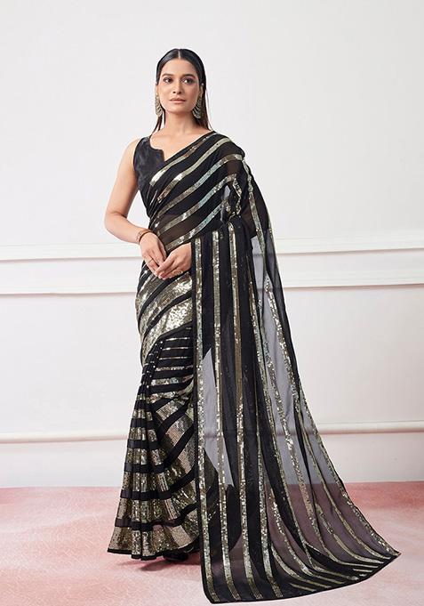 Black Georgette Saree Set