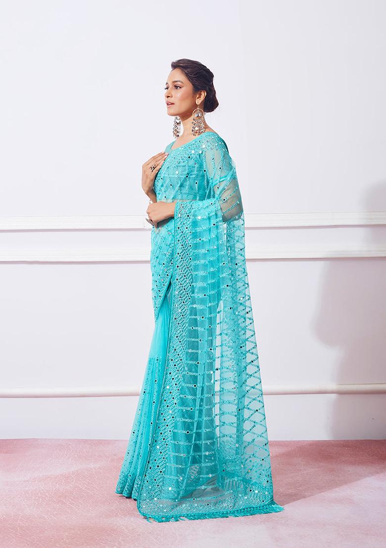 Sky Blue Soft Net Saree Set