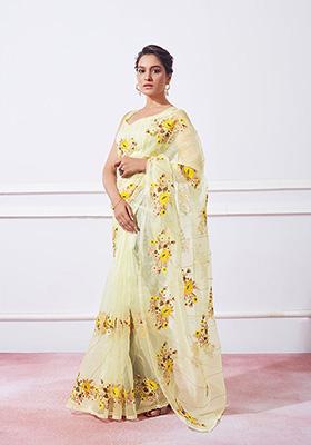 Yellow Embroidered Organza Saree Set