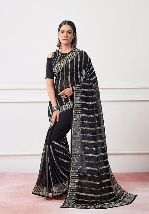 Black Georgette Saree Set