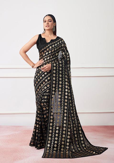 Black Georgette Saree Set