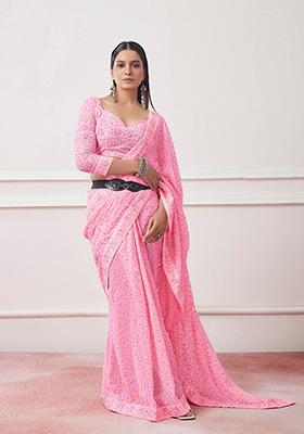 Pink Georgette Saree Set