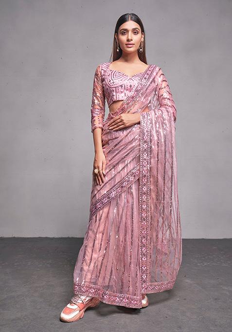 Baby Pink Soft Net Saree Set