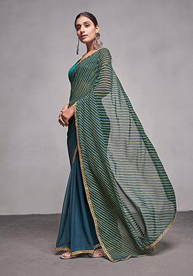 Green Printed Georgette Saree Set