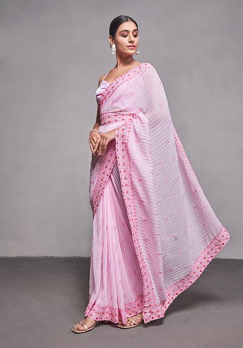 Baby Pink Georgette Saree Set