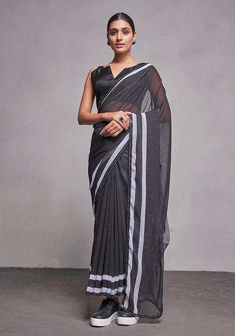 Black Georgette Saree Set