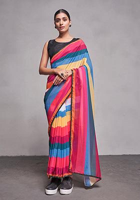 Multicolour Printed Georgette Saree Set