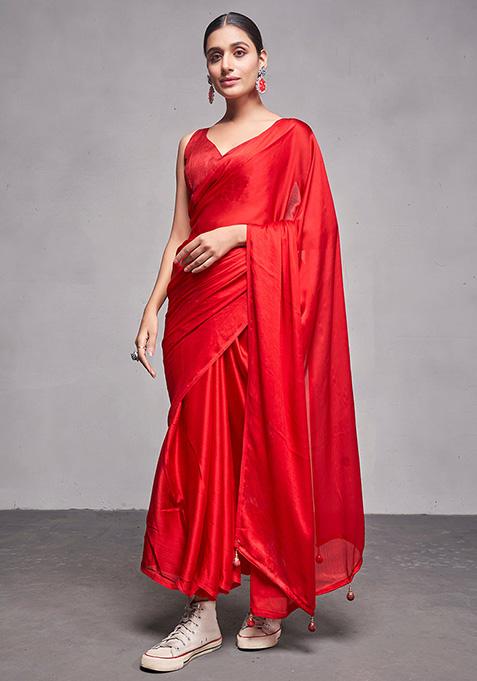 Red Rangoli Saree Set