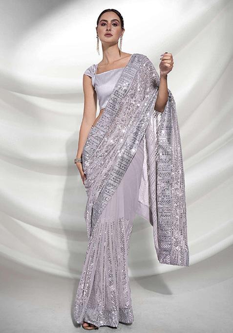 Silver Georgette Saree Set