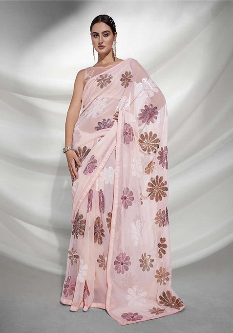 Peach Georgette Saree Set